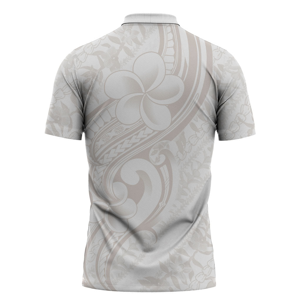 Hawaii Plumeria Lokelani Pikake Lei Zipper Polo Shirt Sandy Beige Polynesian Tattoo