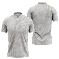 Hawaii Plumeria Lokelani Pikake Lei Zipper Polo Shirt Sandy Beige Polynesian Tattoo