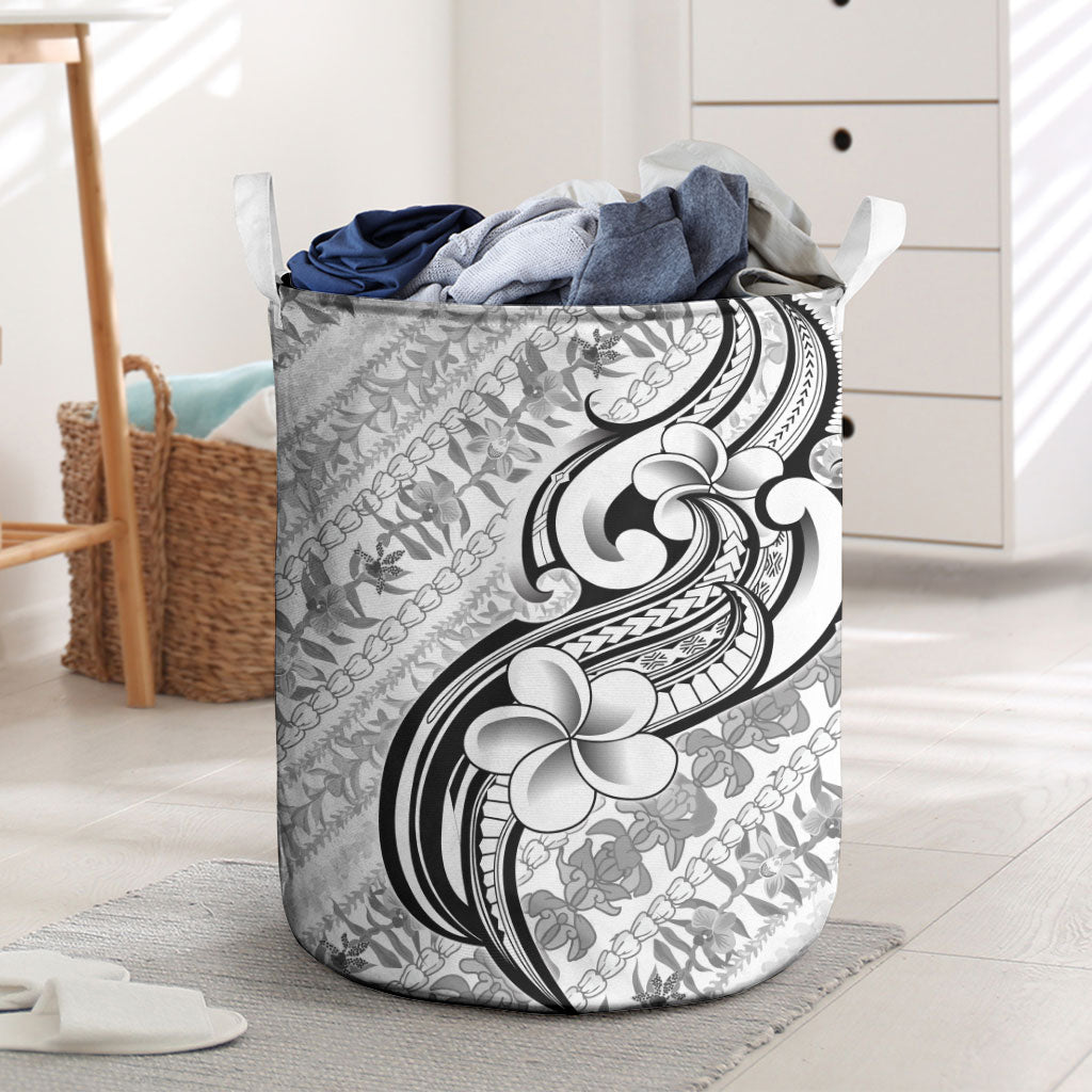 Hawaii Plumeria Lokelani Pikake Lei Laundry Basket Ele'ele Polynesian Tattoo LT9 Black - Polynesian Pride
