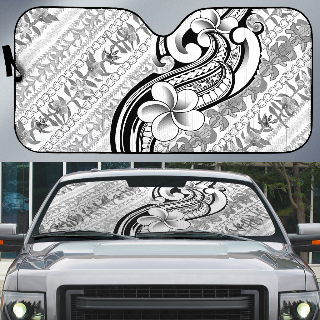 Hawaii Plumeria Lokelani Pikake Lei Auto Sun Shade Ele'ele Polynesian Tattoo LT9 Black - Polynesian Pride