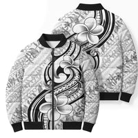 Hawaii Plumeria Lokelani Pikake Lei Bomber Puffer Jacket Ele'ele Polynesian Tattoo