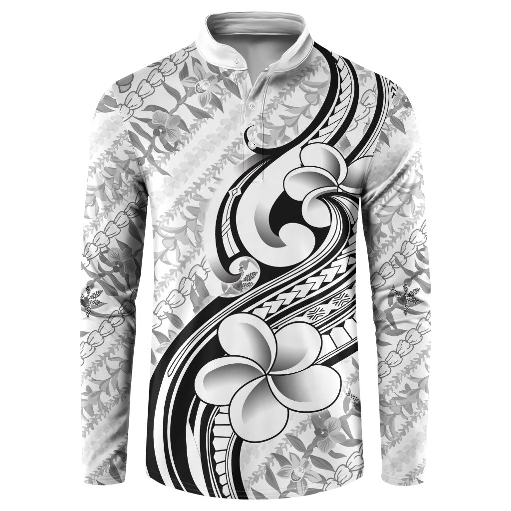 Hawaii Plumeria Lokelani Pikake Lei Button Sweatshirt Ele'ele Polynesian Tattoo LT9 Black - Polynesian Pride