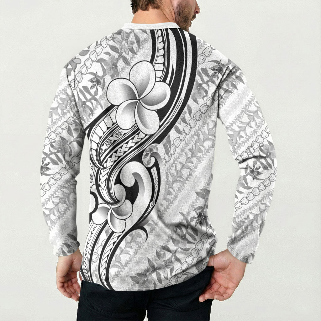 Hawaii Plumeria Lokelani Pikake Lei Button Sweatshirt Ele'ele Polynesian Tattoo