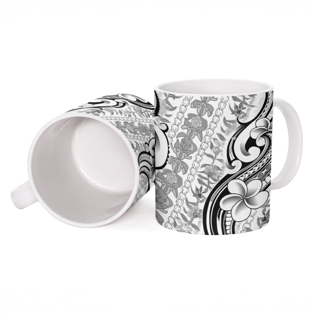 Hawaii Plumeria Lokelani Pikake Lei Ceramic Mug Ele'ele Polynesian Tattoo
