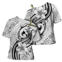 Hawaii Plumeria Lokelani Pikake Lei Cross Shoulder Shirt Ele'ele Polynesian Tattoo