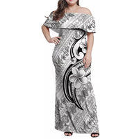 Hawaii Plumeria Lokelani Pikake Lei Family Matching Off Shoulder Maxi Dress and Hawaiian Shirt Ele'ele Polynesian Tattoo