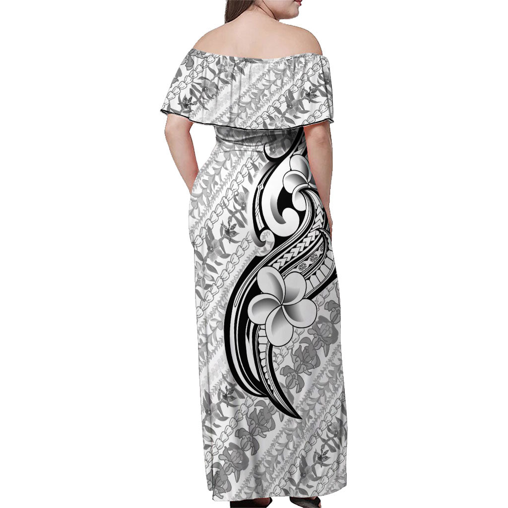 Hawaii Plumeria Lokelani Pikake Lei Family Matching Off Shoulder Maxi Dress and Hawaiian Shirt Ele'ele Polynesian Tattoo