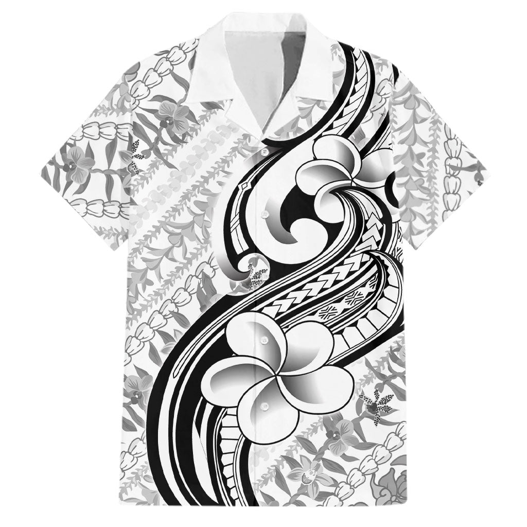 Hawaii Plumeria Lokelani Pikake Lei Family Matching Off Shoulder Short Dress and Hawaiian Shirt Ele'ele Polynesian Tattoo
