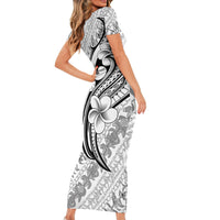 Hawaii Plumeria Lokelani Pikake Lei Family Matching Short Sleeve Bodycon Dress and Hawaiian Shirt Ele'ele Polynesian Tattoo