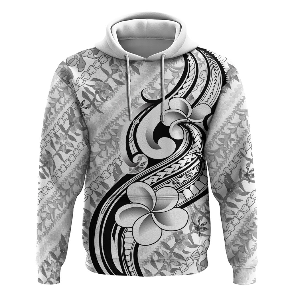 Hawaii Plumeria Lokelani Pikake Lei Hoodie Ele'ele Polynesian Tattoo LT9 Pullover Hoodie Black - Polynesian Pride
