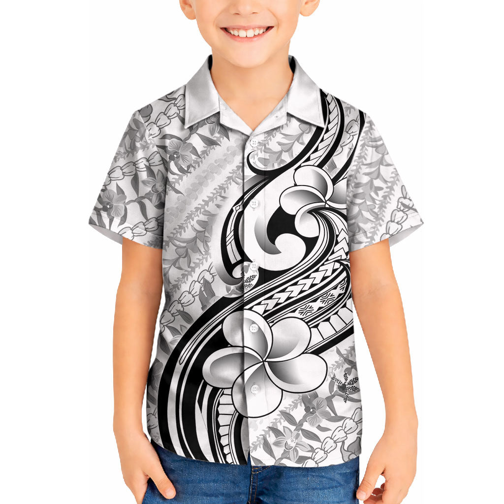 Hawaii Plumeria Lokelani Pikake Lei Kid Hawaiian Shirt Ele'ele Polynesian Tattoo LT9 Kid Black - Polynesian Pride