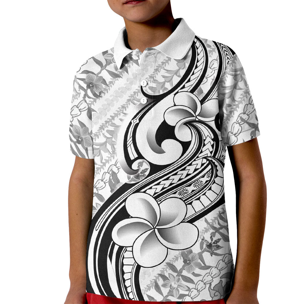 Hawaii Plumeria Lokelani Pikake Lei Kid Polo Shirt Ele'ele Polynesian Tattoo LT9 Kid Black - Polynesian Pride