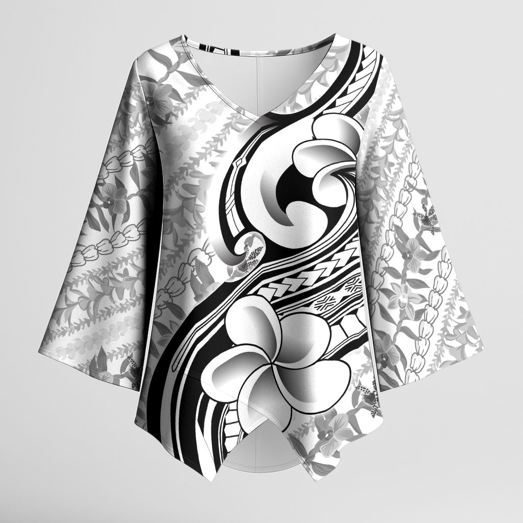 Hawaii Plumeria Lokelani Pikake Lei Kimono Sleeve Blouse Ele'ele Polynesian Tattoo