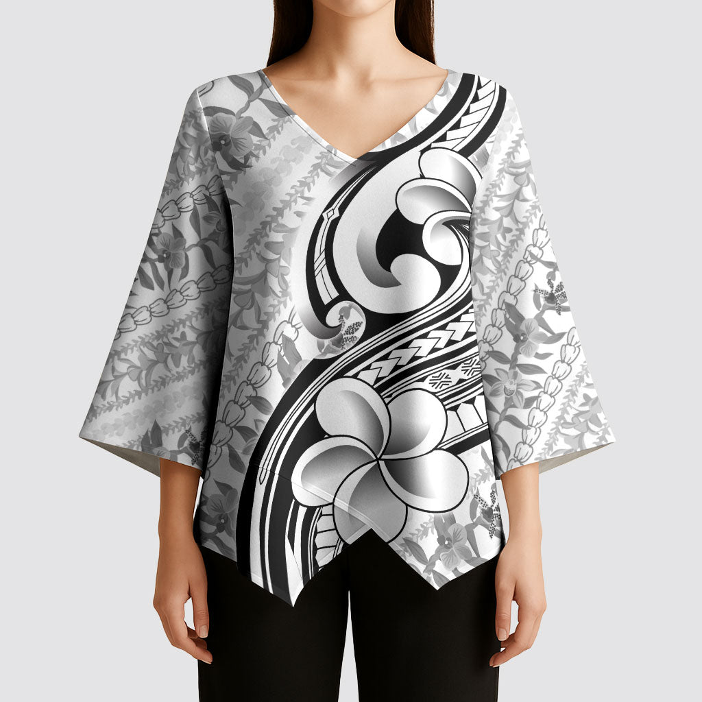 Hawaii Plumeria Lokelani Pikake Lei Kimono Sleeve Blouse Ele'ele Polynesian Tattoo