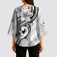 Hawaii Plumeria Lokelani Pikake Lei Kimono Sleeve Blouse Ele'ele Polynesian Tattoo