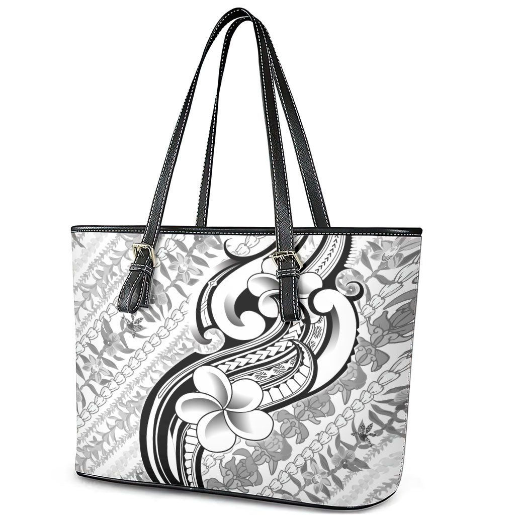 Hawaii Plumeria Lokelani Pikake Lei Leather Tote Bag Ele'ele Polynesian Tattoo