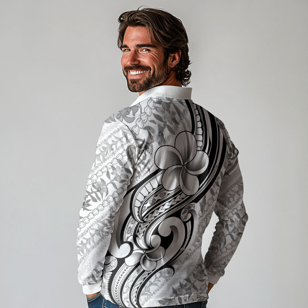 Hawaii Plumeria Lokelani Pikake Lei Long Sleeve Polo Shirt Ele'ele Polynesian Tattoo