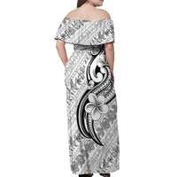 Hawaii Plumeria Lokelani Pikake Lei Off Shoulder Maxi Dress Ele'ele Polynesian Tattoo