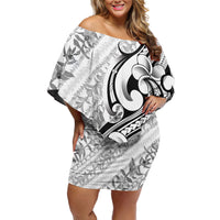 Hawaii Plumeria Lokelani Pikake Lei Off Shoulder Short Dress Ele'ele Polynesian Tattoo