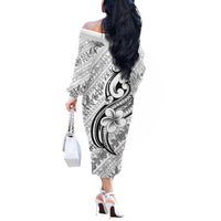 Hawaii Plumeria Lokelani Pikake Lei Off The Shoulder Long Sleeve Dress Ele'ele Polynesian Tattoo