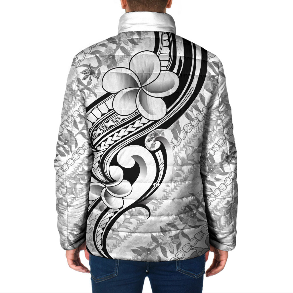 Hawaii Plumeria Lokelani Pikake Lei Padded Jacket Ele'ele Polynesian Tattoo