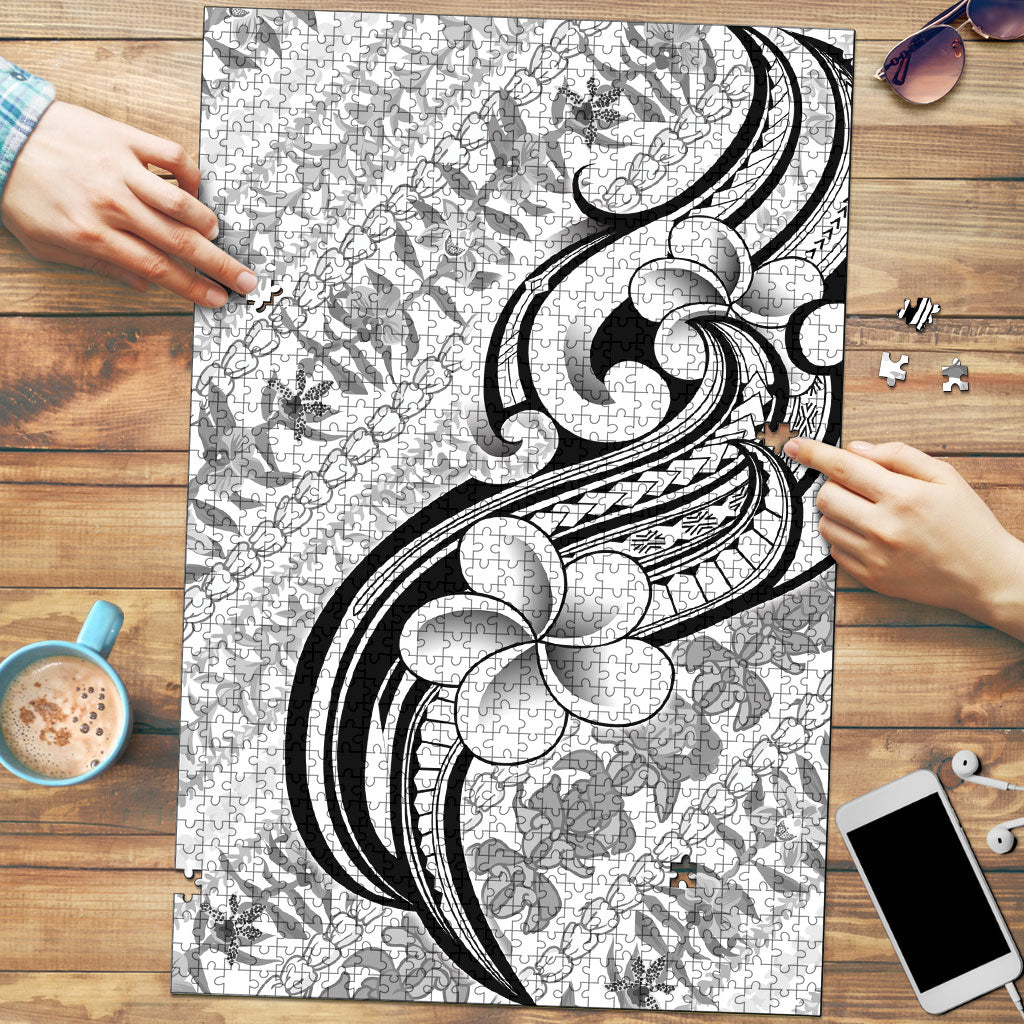 Hawaii Plumeria Lokelani Pikake Lei Puzzle Ele'ele Polynesian Tattoo LT9 Black - Polynesian Pride