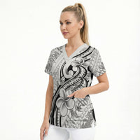 Hawaii Plumeria Lokelani Pikake Lei Scrub Top Ele'ele Polynesian Tattoo