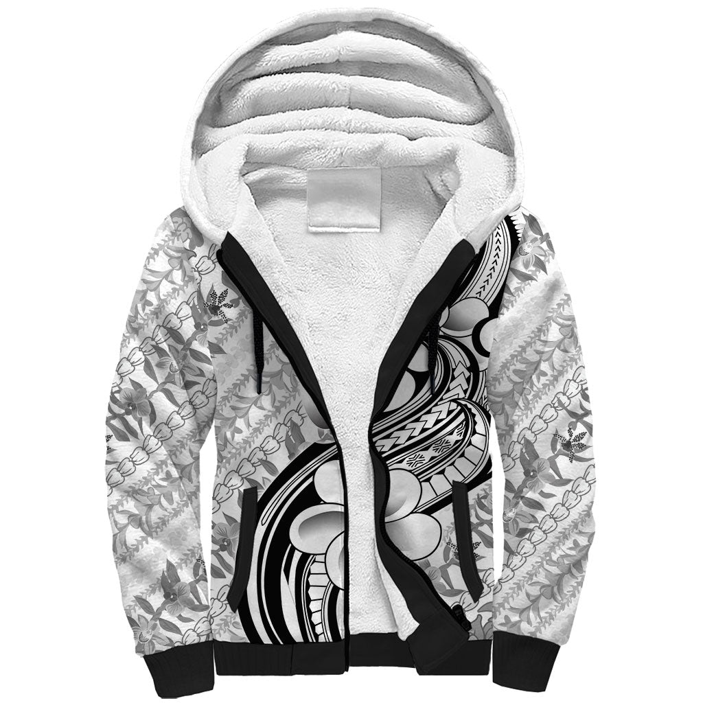 Hawaii Plumeria Lokelani Pikake Lei Sherpa Hoodie Ele'ele Polynesian Tattoo LT9 Unisex Black - Polynesian Pride
