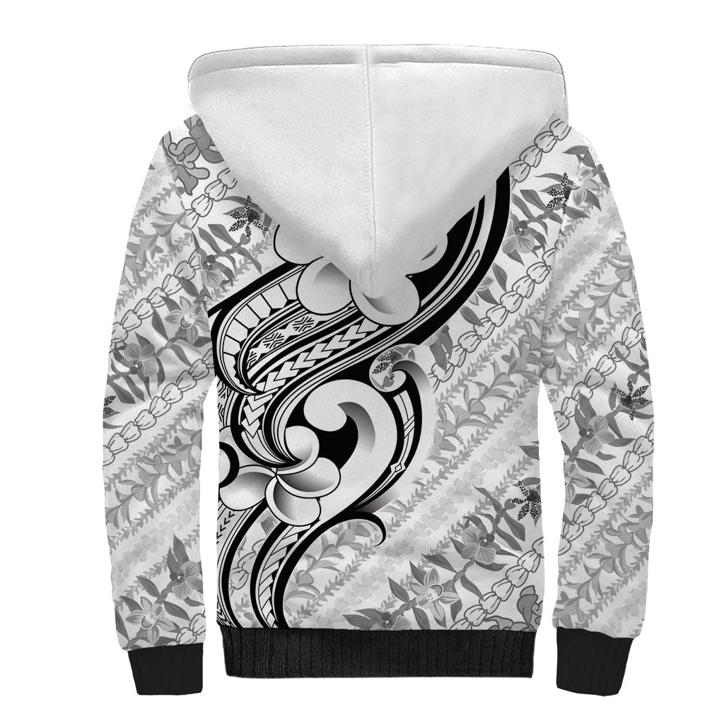 Hawaii Plumeria Lokelani Pikake Lei Sherpa Hoodie Ele'ele Polynesian Tattoo