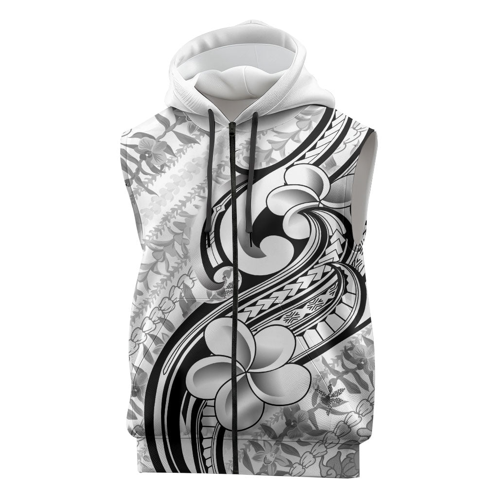 Hawaii Plumeria Lokelani Pikake Lei Sleeveless Zip Hoodie Ele'ele Polynesian Tattoo