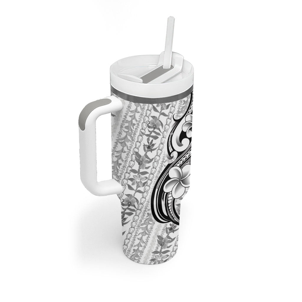 Hawaii Plumeria Lokelani Pikake Lei Tumbler With Handle Ele'ele Polynesian Tattoo