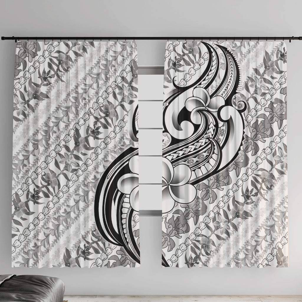 Hawaii Plumeria Lokelani Pikake Lei Window Curtain Ele'ele Polynesian Tattoo LT9 With Hooks Black - Polynesian Pride