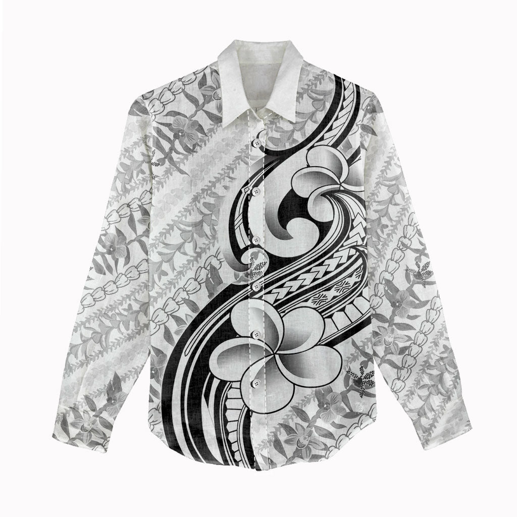 Hawaii Plumeria Lokelani Pikake Lei Women Casual Shirt Ele'ele Polynesian Tattoo