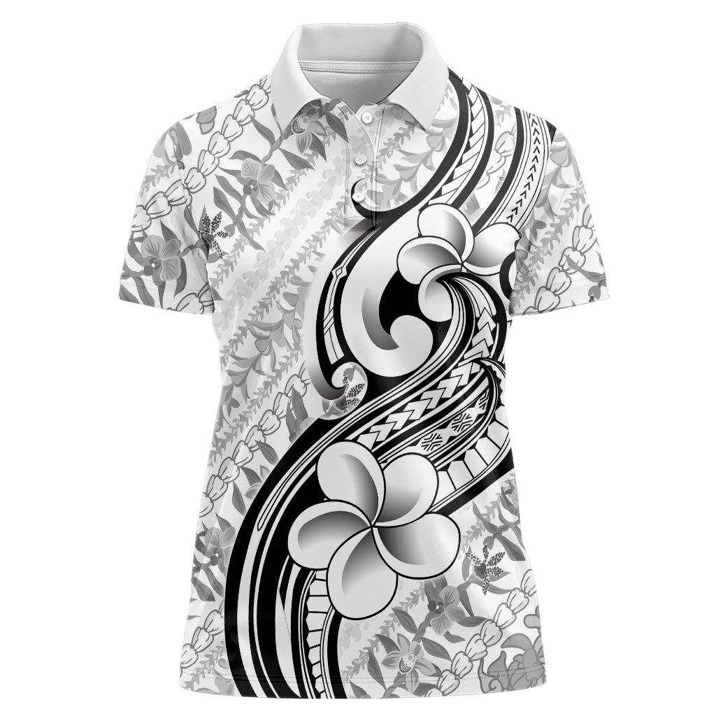 Hawaii Plumeria Lokelani Pikake Lei Women Polo Shirt Ele'ele Polynesian Tattoo LT9 Female Black - Polynesian Pride