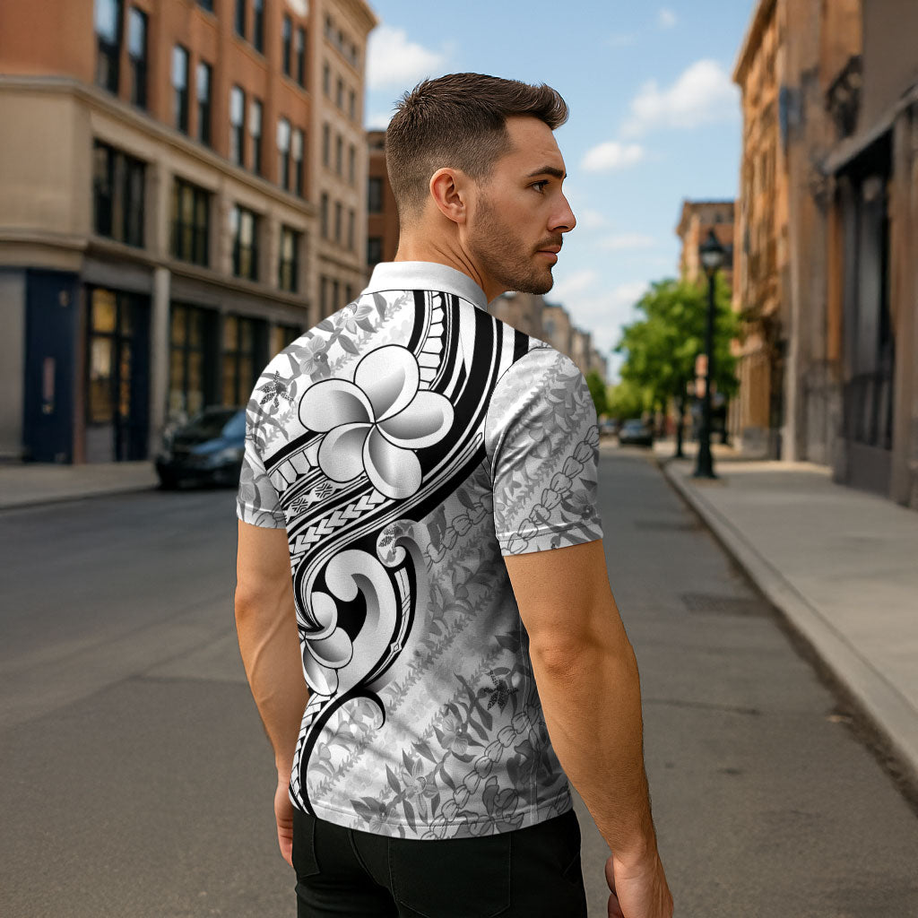 Hawaii Plumeria Lokelani Pikake Lei Zipper Polo Shirt Ele'ele Polynesian Tattoo