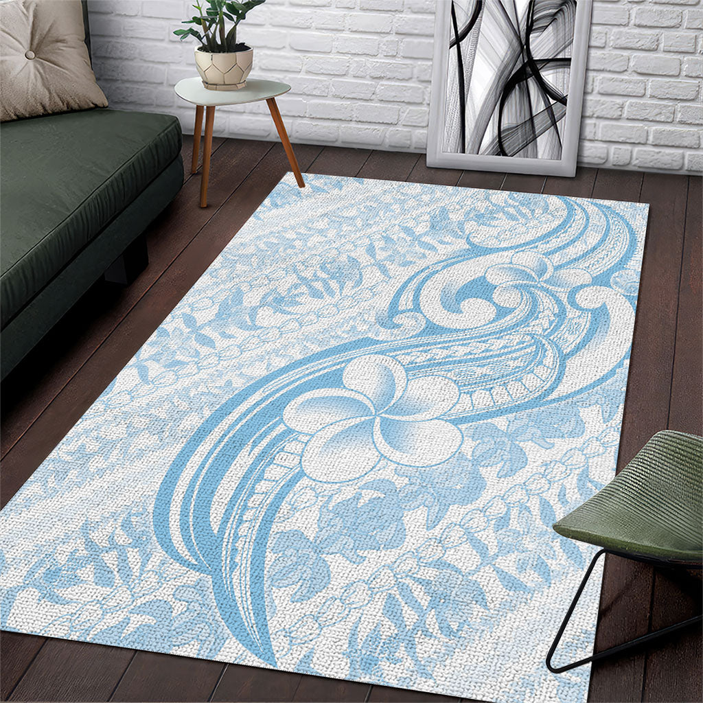 Hawaii Plumeria Lokelani Pikake Lei Area Rug Uliuli Polynesian Tattoo LT9 Blue - Polynesian Pride