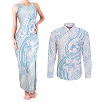 Hawaii Plumeria Lokelani Pikake Lei Couples Matching Tank Maxi Dress and Long Sleeve Button Shirt Uliuli Polynesian Tattoo
