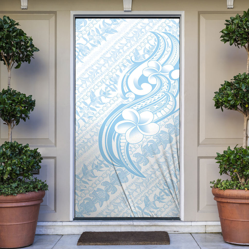 Hawaii Plumeria Lokelani Pikake Lei Door Cover Uliuli Polynesian Tattoo LT9 Blue - Polynesian Pride