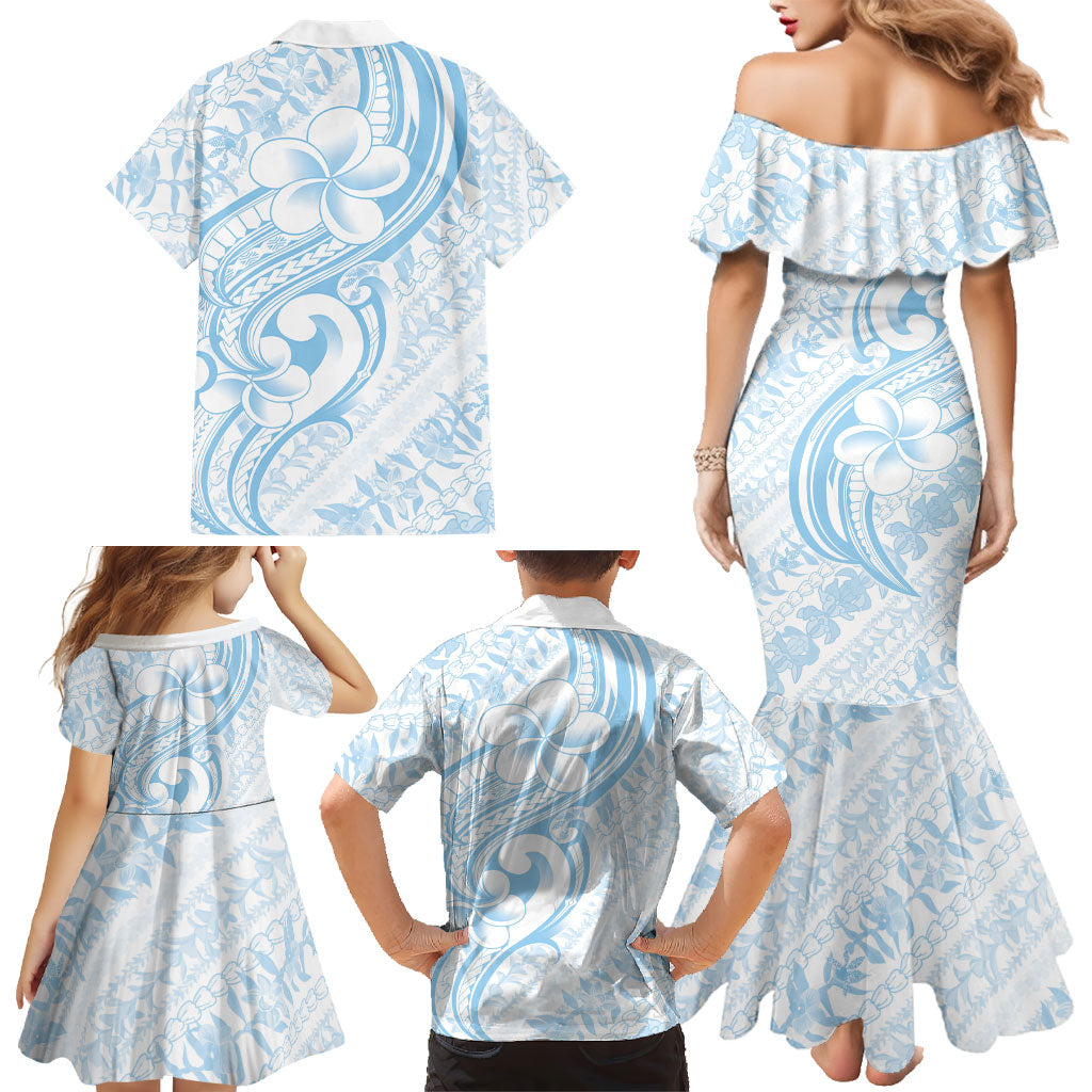 Hawaii Plumeria Lokelani Pikake Lei Family Matching Mermaid Dress and Hawaiian Shirt Uliuli Polynesian Tattoo