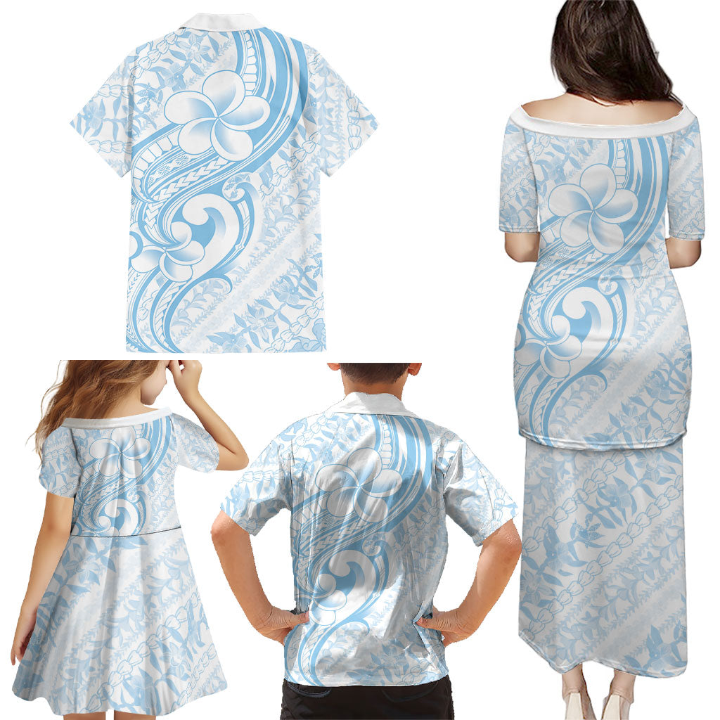 Hawaii Plumeria Lokelani Pikake Lei Family Matching Puletasi and Hawaiian Shirt Uliuli Polynesian Tattoo