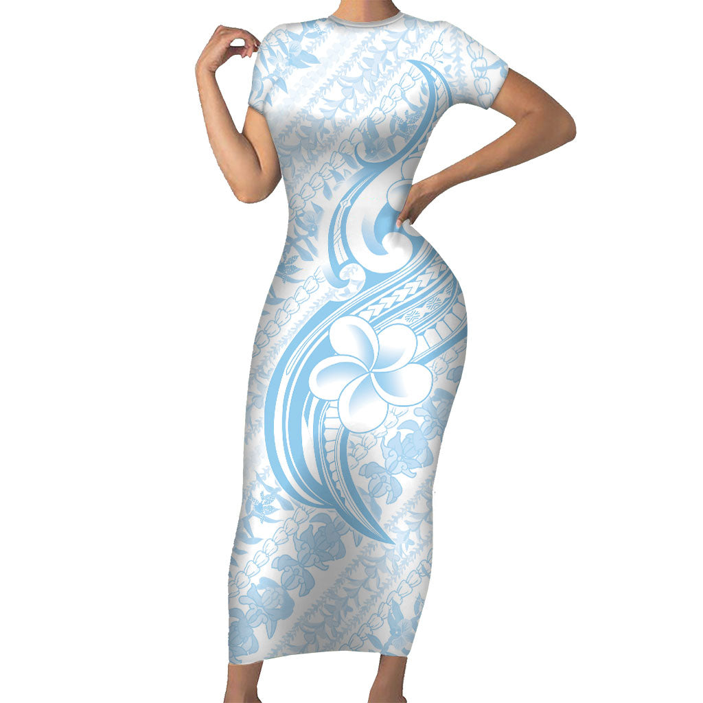 Hawaii Plumeria Lokelani Pikake Lei Family Matching Short Sleeve Bodycon Dress and Hawaiian Shirt Uliuli Polynesian Tattoo