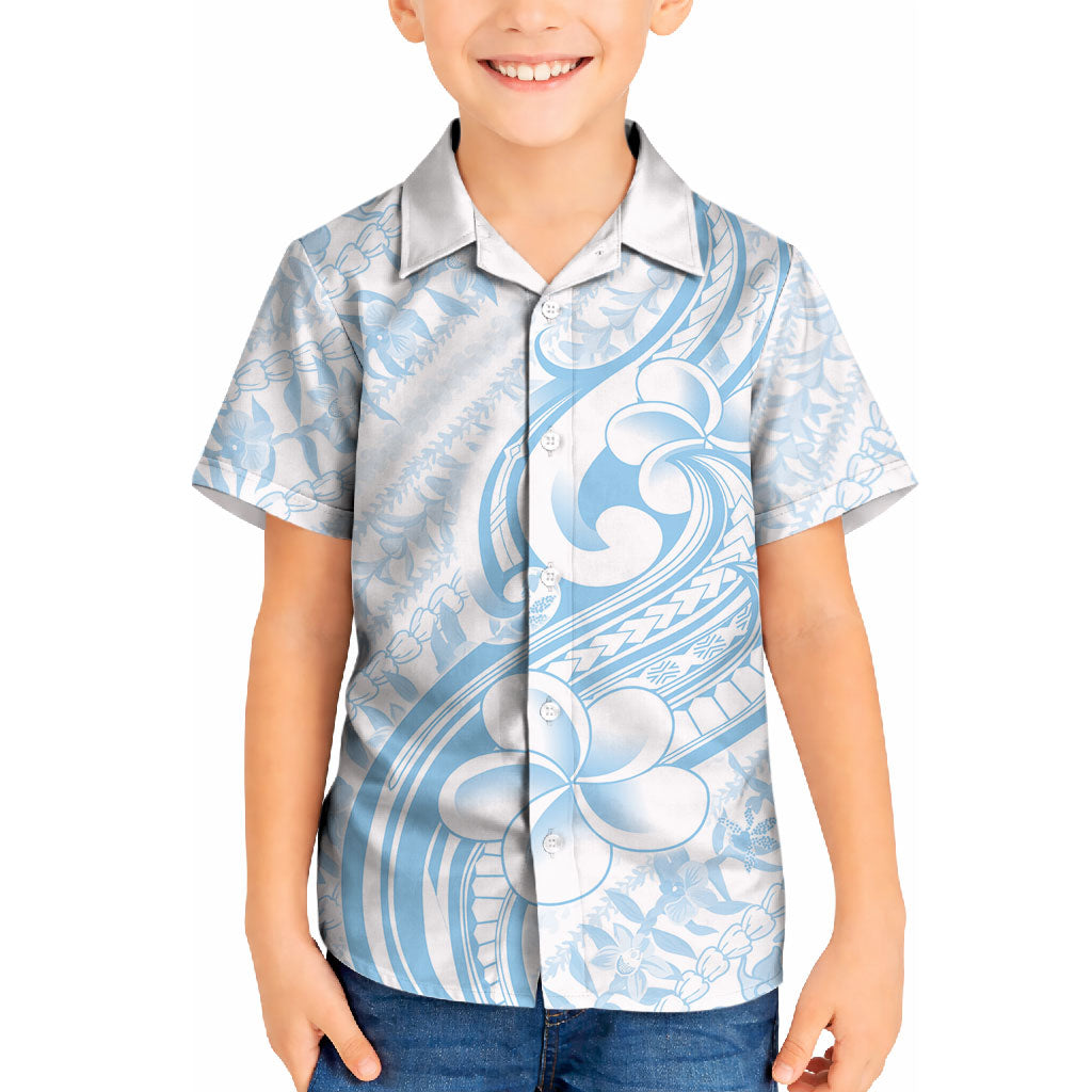 Hawaii Plumeria Lokelani Pikake Lei Kid Hawaiian Shirt Uliuli Polynesian Tattoo LT9 Kid Blue - Polynesian Pride