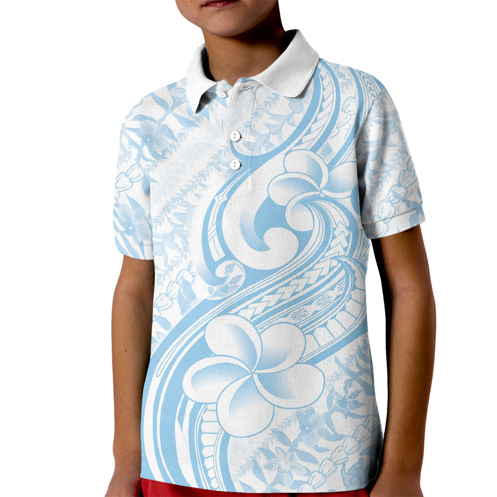 Hawaii Plumeria Lokelani Pikake Lei Kid Polo Shirt Uliuli Polynesian Tattoo LT9 Kid Blue - Polynesian Pride