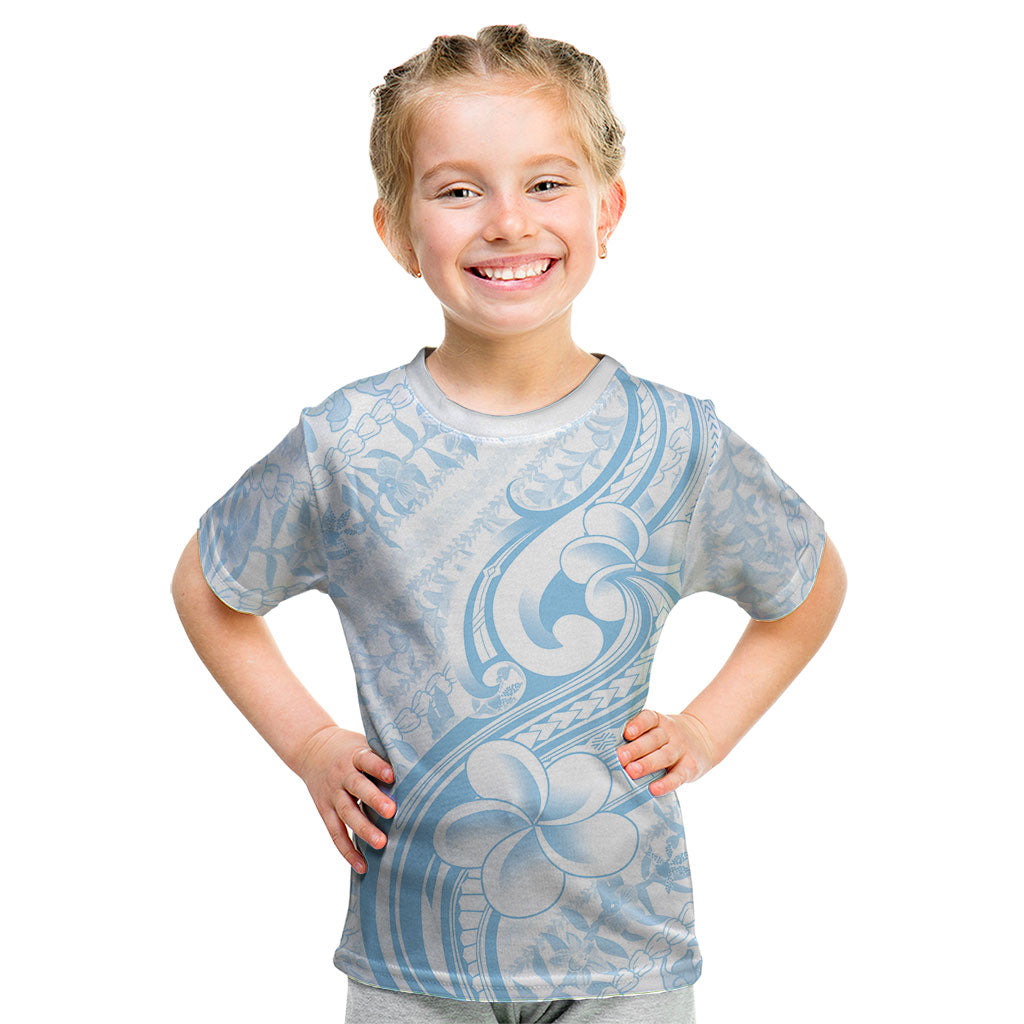 Hawaii Plumeria Lokelani Pikake Lei Kid T Shirt Uliuli Polynesian Tattoo LT9 Blue - Polynesian Pride