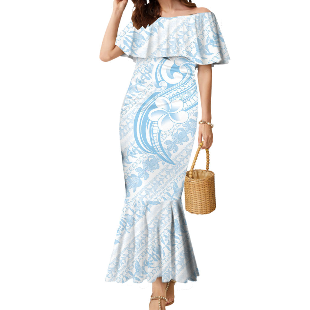 Hawaii Plumeria Lokelani Pikake Lei Mermaid Dress Uliuli Polynesian Tattoo LT9 Women Blue - Polynesian Pride