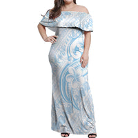 Hawaii Plumeria Lokelani Pikake Lei Off Shoulder Maxi Dress Uliuli Polynesian Tattoo