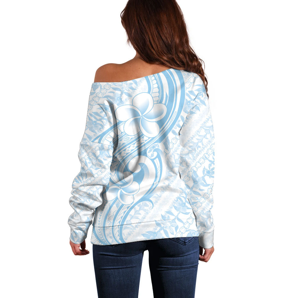 Hawaii Plumeria Lokelani Pikake Lei Off Shoulder Sweater Uliuli Polynesian Tattoo