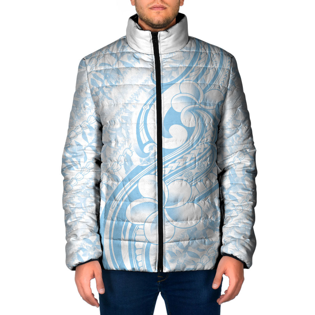Hawaii Plumeria Lokelani Pikake Lei Padded Jacket Uliuli Polynesian Tattoo LT9 Men Blue - Polynesian Pride