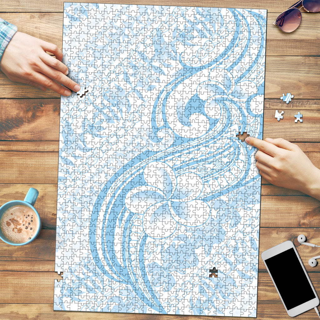 Hawaii Plumeria Lokelani Pikake Lei Puzzle Uliuli Polynesian Tattoo LT9 Blue - Polynesian Pride