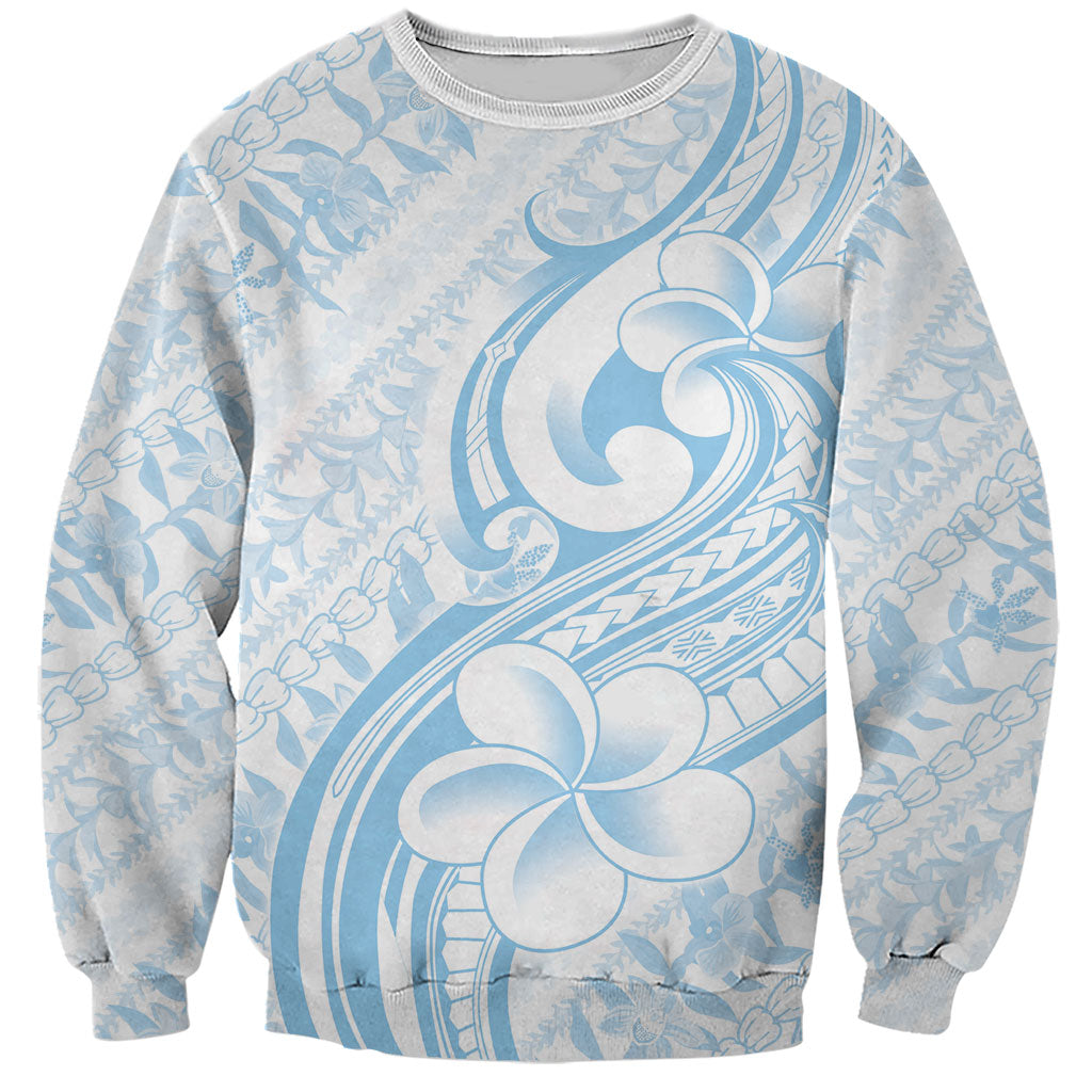 Hawaii Plumeria Lokelani Pikake Lei Sweatshirt Uliuli Polynesian Tattoo LT9 Unisex Blue - Polynesian Pride